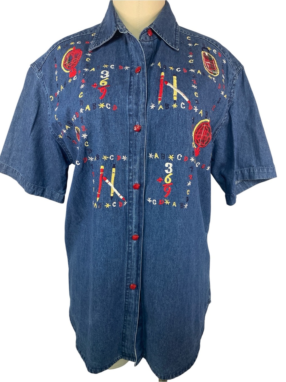 Carolina Colours Denim Short-Sleeve Button-Up Shirt Embroidered Women’s Small